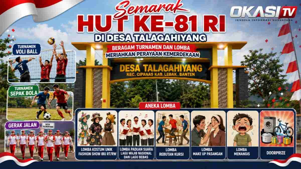 Ilustrasi Semarak HUT Ke-81 RI di Desa Talagahiyang dengan turnamen voli, sepak bola, gerak jalan, dan beragam perlombaan warga.