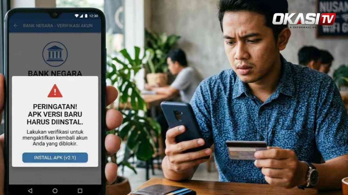 Ilustrasi penipuan APK lewat WhatsApp yang menyamar sebagai dokumen.